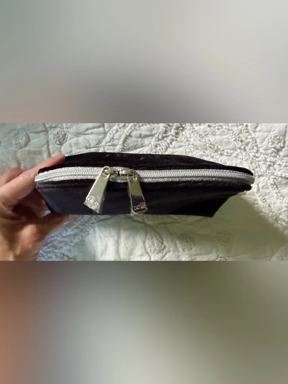 NEW Dior Black Velvet Cosmetic Pouch w Silver Tone  Hardware & Double Zippers